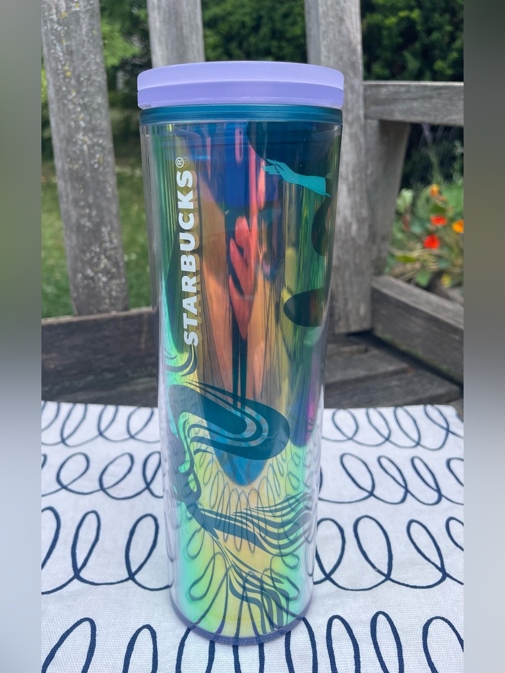Starbucks 16 OZ Cold Tumbler iridescent Mermaid Siren Pattern. Spring 2023